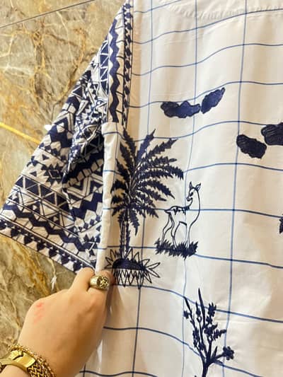 white with blue work