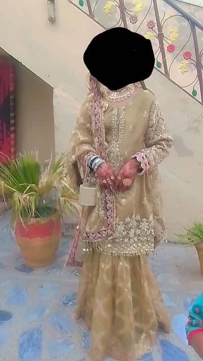 Golden briedel janawar Gharara Heavy Zardozi  size L