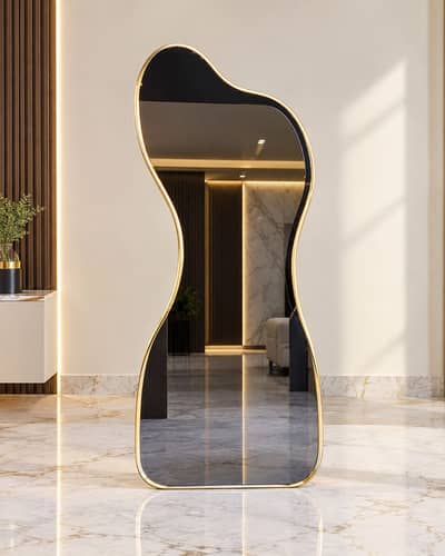 Luxury Modern Irregular Shape Floor Mirror – Premium Gold Border
