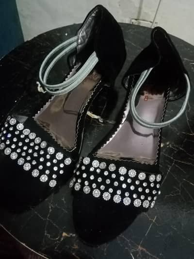 *Black Velvet Stone Work Ankle Strap Heels Size 8 - COD Available*
