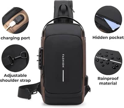 men waterproof Crosboday Bag Black Tan Multiple Compartment