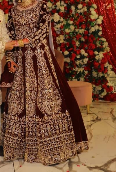 Velvet barat bridal dress