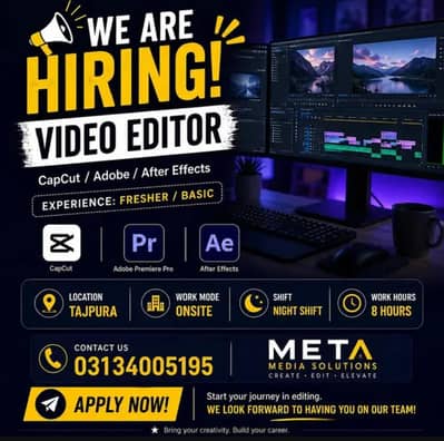 Hiring Video Editor for Night shift Onsite Lahore Near Tajpura