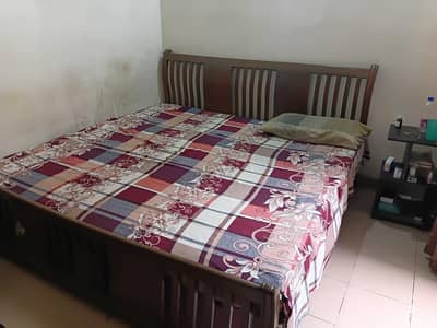 Wooden Bed with Mattress and side table