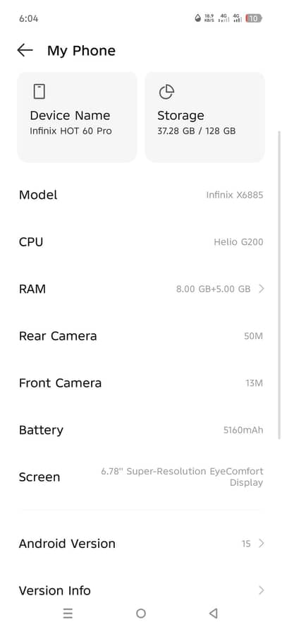 Infinix hot 60 pro 8+8/128 g200 processor 60 fps games ful box