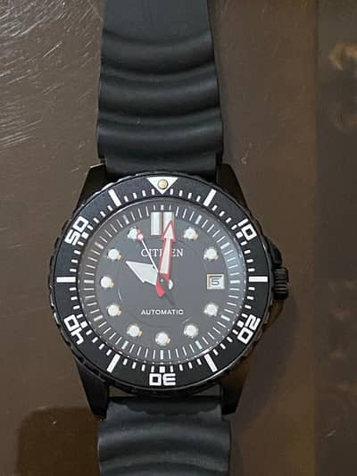 Citizen Black Silicone Strap Black Dial Automatic Watch for Gents - NJ