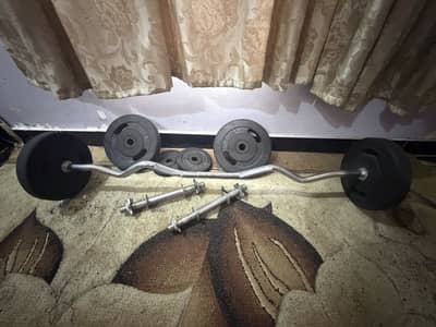 EZ Curl Bar + Dumbell Rodes + Weight Plates