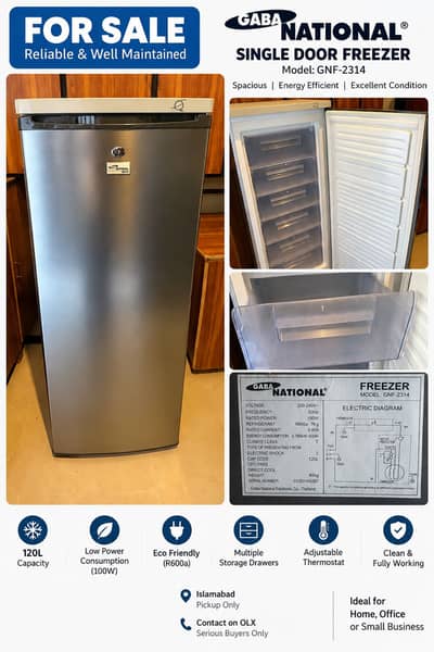 GABA National 120L Upright Freezer GNF-2314 – Fully Working