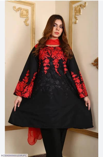 Black & Red Embroidered 2Pcs Women Suit - Unstitched Lawn - New Design