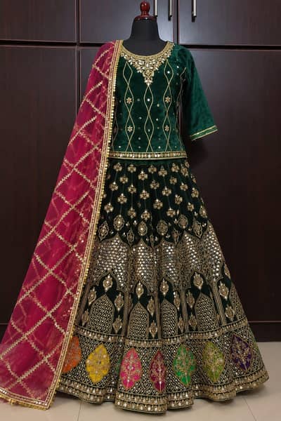 heavy embroidered organza lahnga wedding party wear