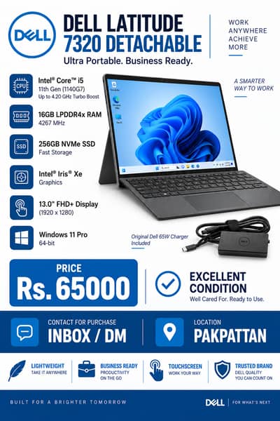 Dell latitude 7320 Detachable i5 11th gen iris xe graphics 10/10