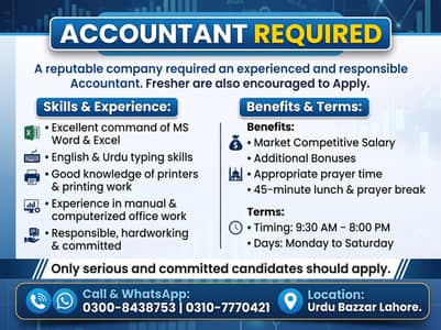 Accountant Required – Experienced & Fresh Candidates