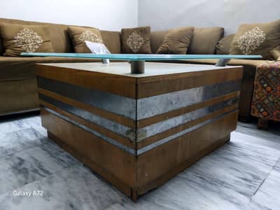Wooden Center Table with Glass Top