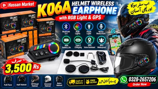 K06A wireless helmet Bluetooth earphones with RGB lights and GPS