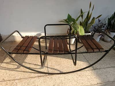 Sturdy 3 - Seater Steel & Wooden Seesaw Swing