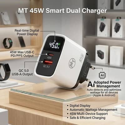 AI adopter charger compatible with all Android and iphone 45w