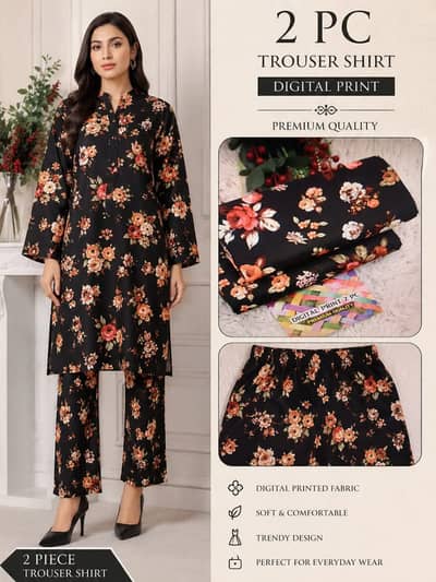 Beautiful 2 Pes Women's Unstitched Digital Printed Suil