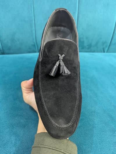 Original Nafees Black Suede Tassel Loafers