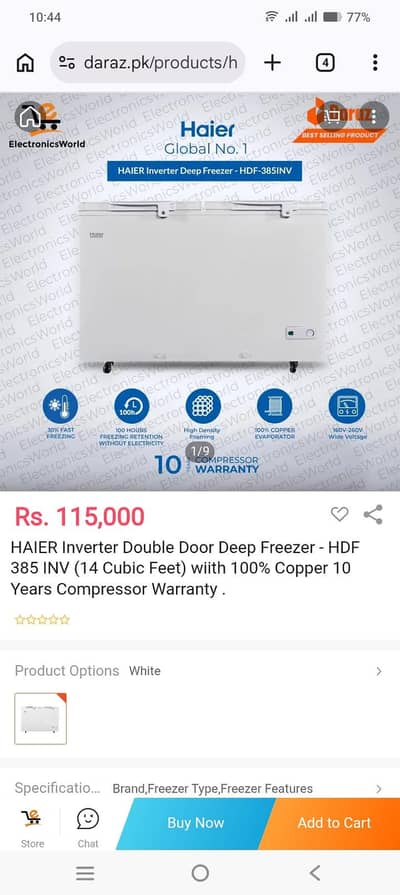 Haier HDF 385 inverter bran new unused