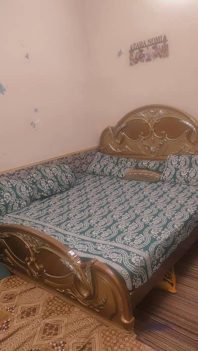 woodeen bed and side tables with dressing table and ahowcase