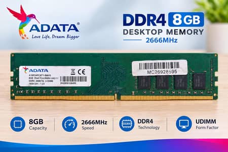 ADATA 8GB DDR4 2666MHz RAM – 1Rx8 Desktop Memory