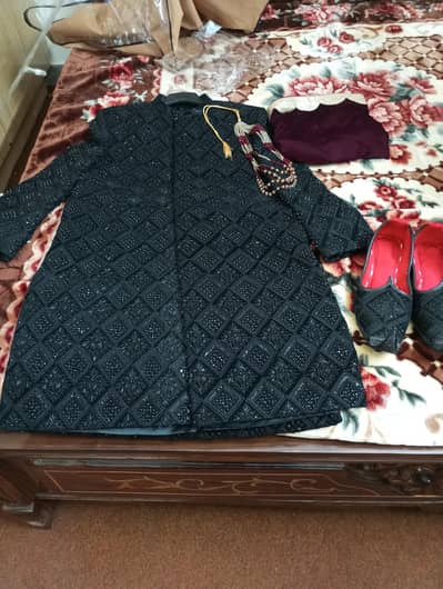 black walvet sherwani full set