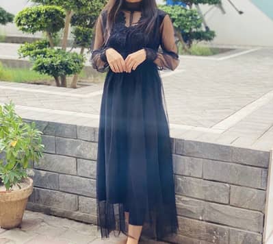 Elegant Black Net Maxi Dress – Like New