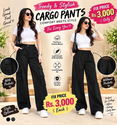 Premium Black Cargo & Wide-Leg Pants | Stylish & Trendy Collection
