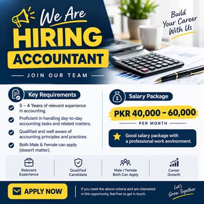 Experienced Accountant Required | Male & Female | Salary 50K–60K