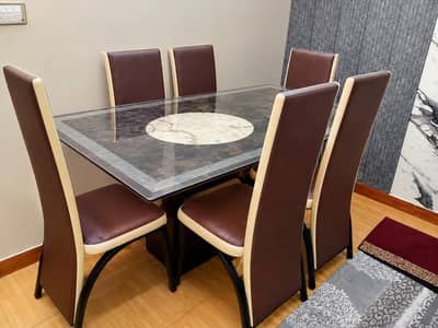 Dining Table with 6 Chairs | Glass Top Dining Set | Slightly Used