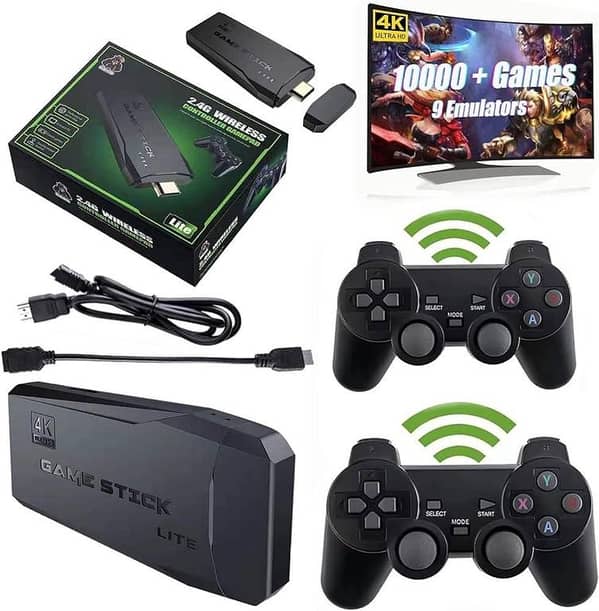 Wireless Retro Game Console, Plug & Play Video TV Game Stick with 20000+ Games Built-in, 64G, 9 Emulators, 4K HDMI Nostalgia Stick Game for TV, Dual 2.4G Wireless Controllers