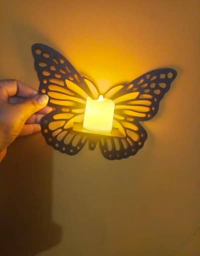 Butterfly Wall Shelves Set of 3 Black MDF Decorative Lighting