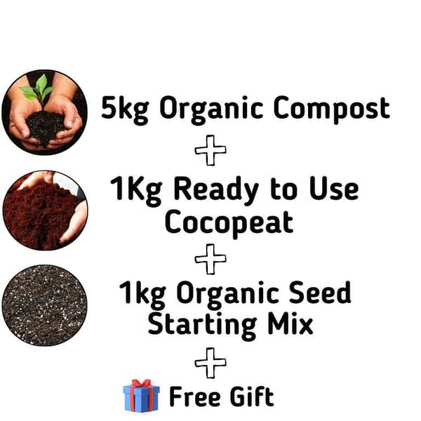 Pack of 3 - 5kg Compost , 1kg cocopeat , 1kg seed starting mix WITH Gift