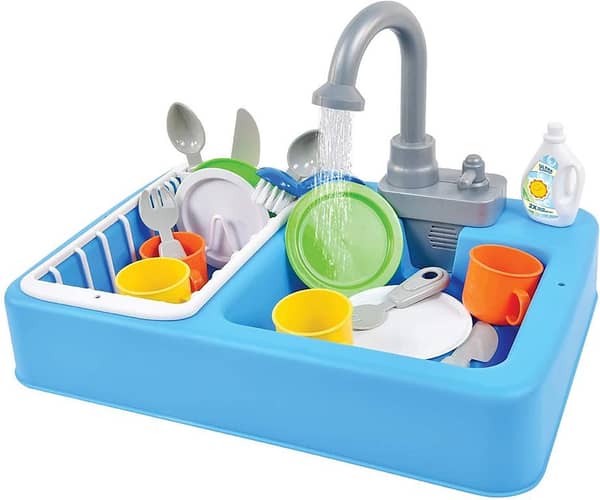 Kids Kitchen Toys Plastic Simulation Electric Dishwasher Sink Pretend Play With Electric Water Wash Basin Toy