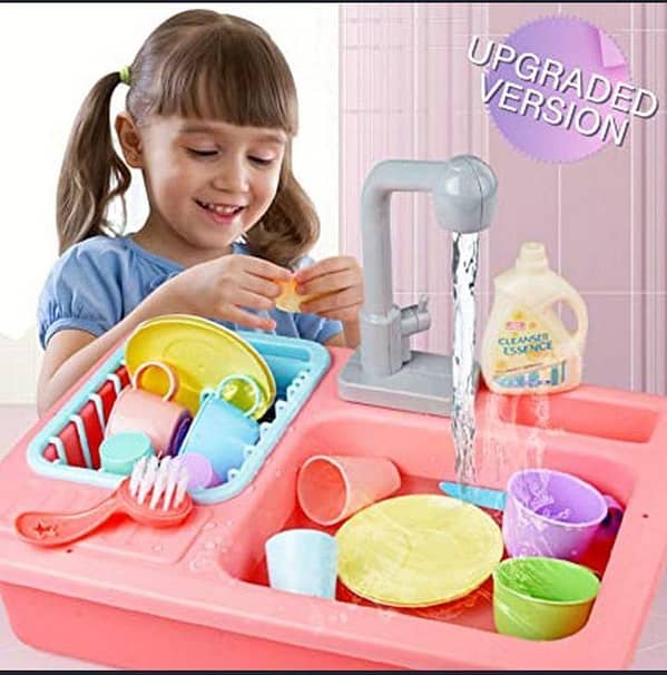 Kids Kitchen Toys Plastic Simulation Electric Dishwasher Sink Pretend Play With Electric Water Wash Basin Toy