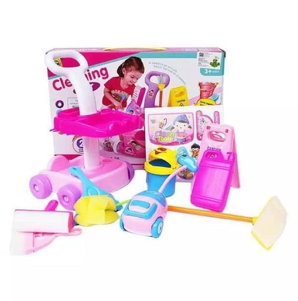 Cleaning Cart Trolley Pretend Play Set For Kids