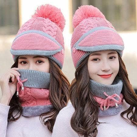 3-Piece Set: Knitted Wool Hat, Scarf, and Breathable Face Mask for Winter