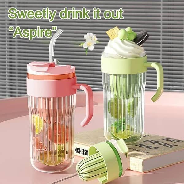 520ml Large Capacity  Water Cup with Glass straw Simple Transparent Coffee Cup High Temperature Resistant  Water Bottle With Handle