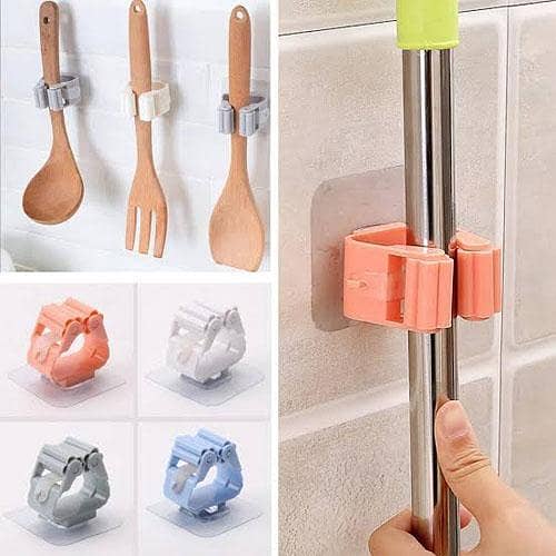 New Imported Wall Mounted Mop, Brush and Broom Holder-Self Adhesive Brush Hanging Holder in pakistan