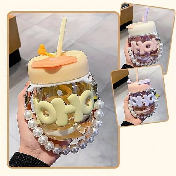 oHo Pearl Rope Strips with Sipper Straw (Mix/Random colour)  Glass Material