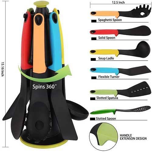 6pcs Kitchen Tool Set,BPA-Free Non-stick Nylon Silicone Cooking Utensil Tools with Stands Holder