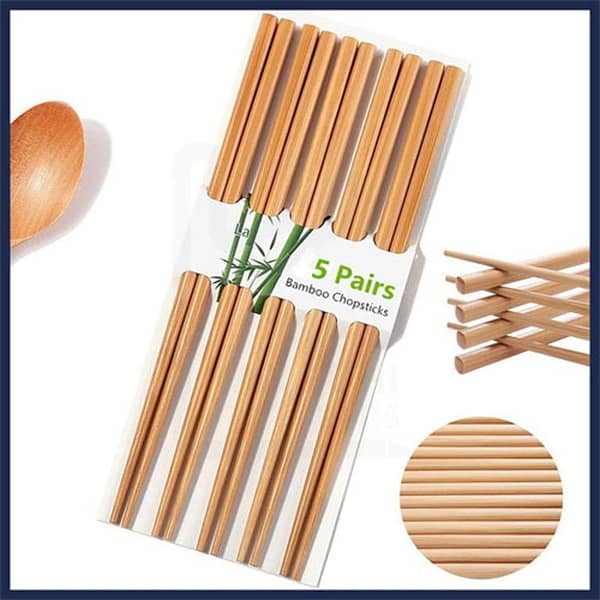 100% High Quality Pack of 5 Pairs Chinese Bamboo Chopsticks Reusable Natural wood Chop Sticks in pakistan