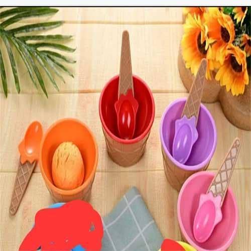 4 Pcs Set Kids/Adult Ice Cream Bowls With Plastic Spoon Ice Cream Cup