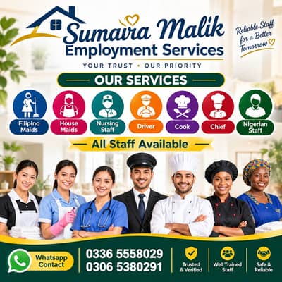 Maids / House Maids / cook / Nanny , chef / Baby Sitter maid available