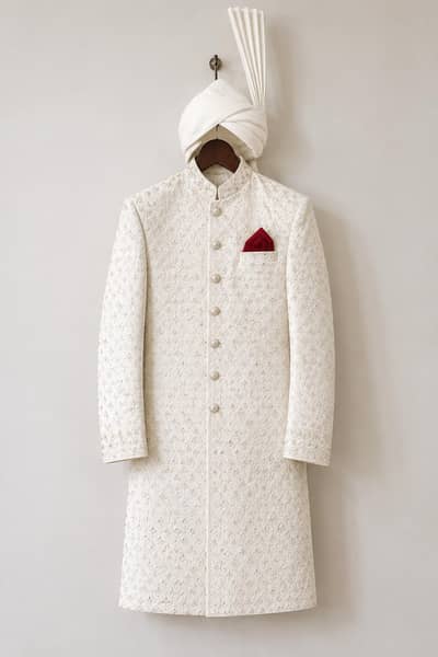 white sherwani with kulah