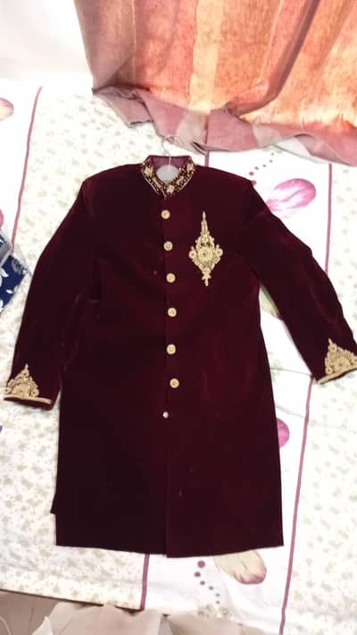 kids sherwani (red velvet)only one time wear
