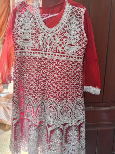 3 piece ready to wear full Embroided frock with silk trouser