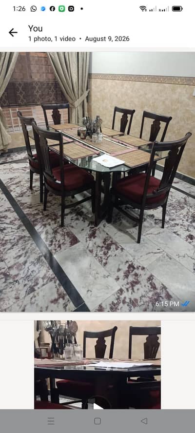 Dining table with six chairs