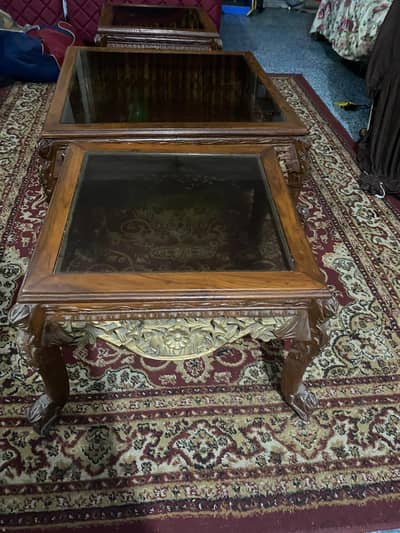 3 Piece Wooden Table Set - Center Table + 2 Side Tables