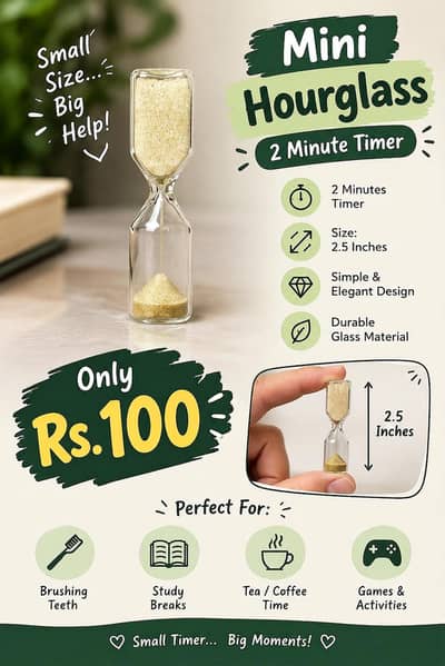 2 Minute Mini Sand Timer | 2.5 Inches | New | Rs. 100